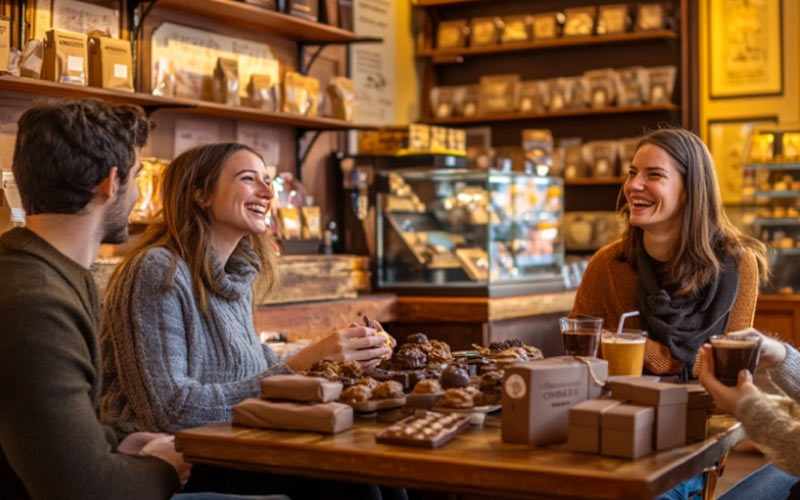 friends enjoying at Chouchoute Chocolaterie, Birmingham food trip, September 2024, UK