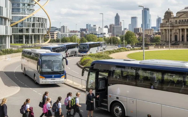 Corporate coach hire services in Birmingham providing safe school trips