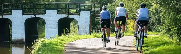 Cyclists along the Birmingham spring school trip and Fazeley Canal, Birmingham trips, January 2025, UK