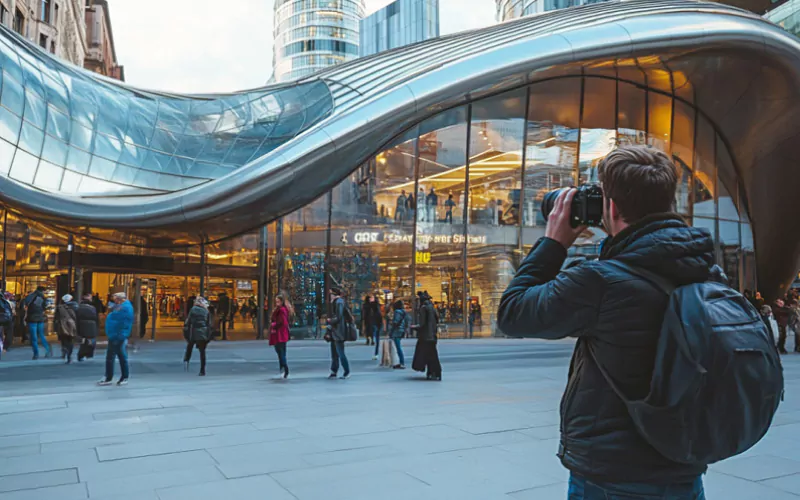 man taking photo of Grand Central, Birmingham trip, January 2025, UK